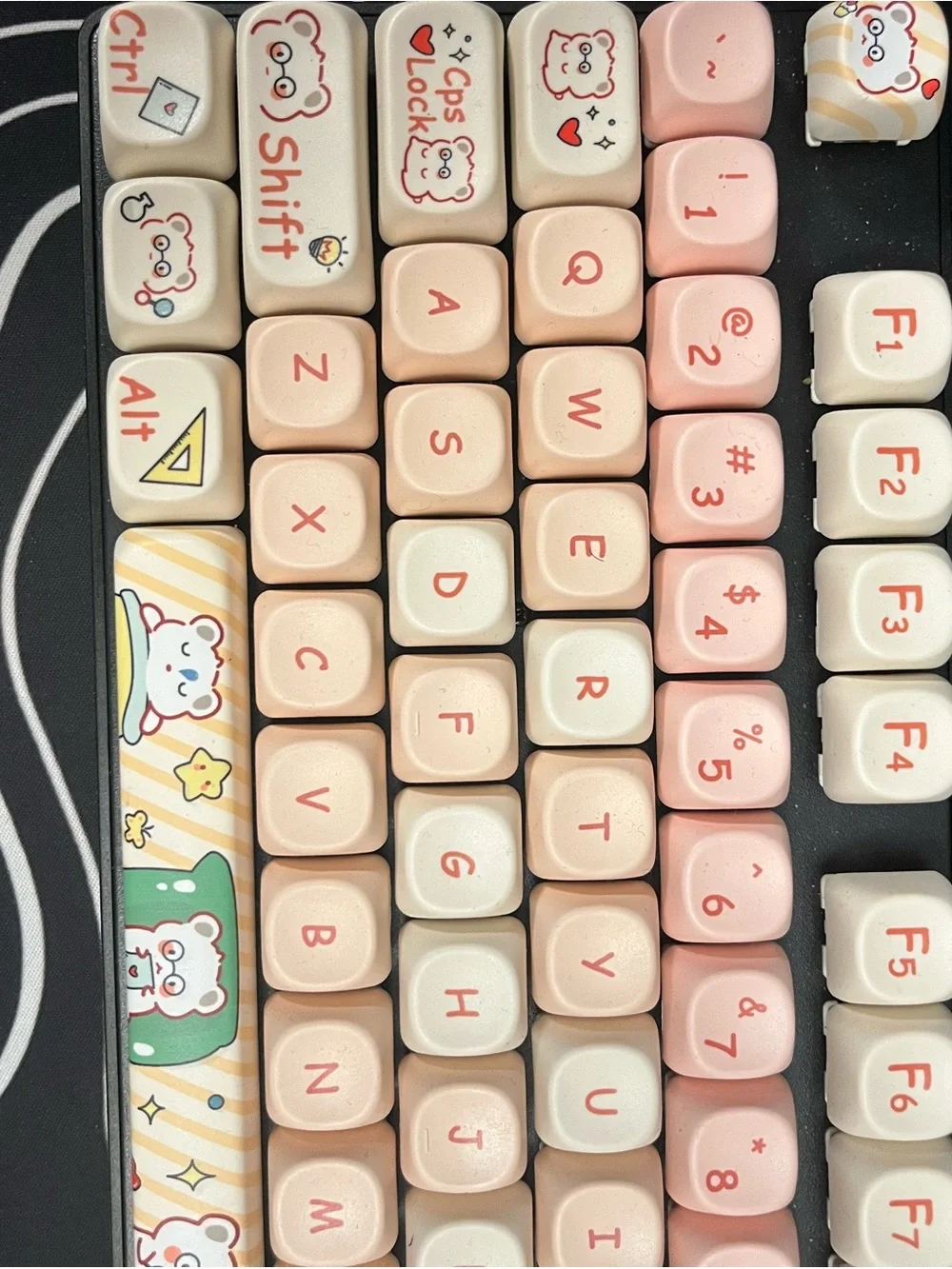 Cute Koala Pastel Pink Mechanical Keyboard with Character Keycaps